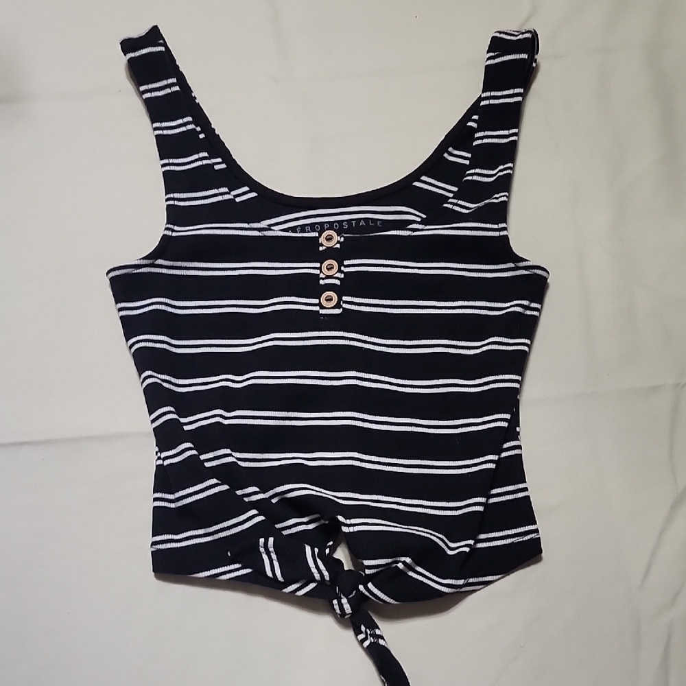 Aeropostale Black and White Striped Crop Top